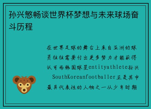 孙兴慜畅谈世界杯梦想与未来球场奋斗历程